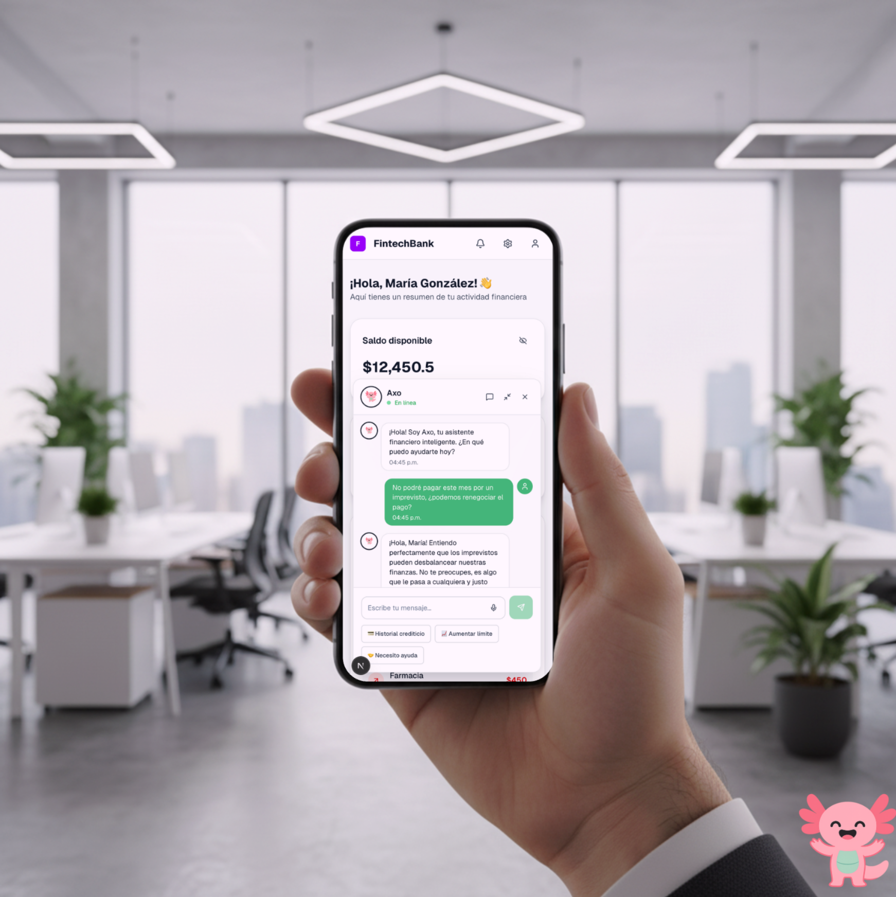 Mockup de la app de AxoCred en un neobanco